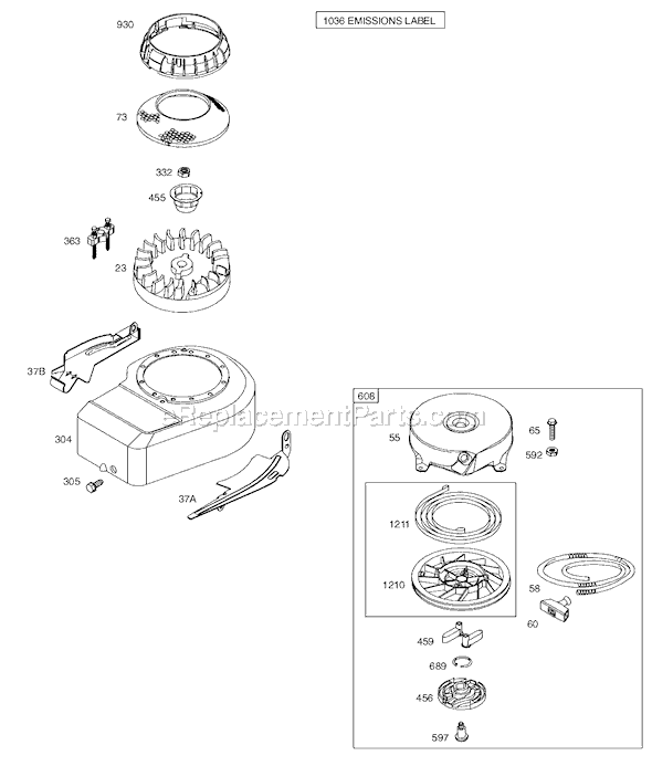 Page E Diagram and Parts List for 9T800SERIES  Briggs and Stratton Engine